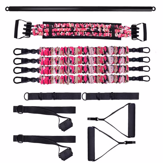 Squat Deadlift Resistance Band, Portable Gym with 9 Accessories, Workout Bar, Bench Press Set, Door Anchor and More-Full Body Workout Home Exercise Wbb15195