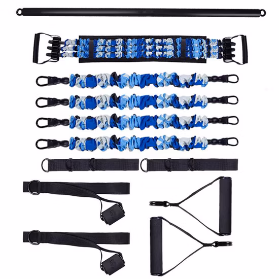 Squat Deadlift Resistance Band, Portable Gym with 9 Accessories, Workout Bar, Bench Press Set, Door Anchor and More-Full Body Workout Home Exercise Wbb15195