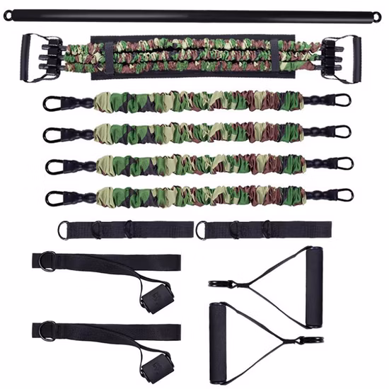 Squat Deadlift Resistance Band, Portable Gym with 9 Accessories, Workout Bar, Bench Press Set, Door Anchor and More-Full Body Workout Home Exercise Wbb15195