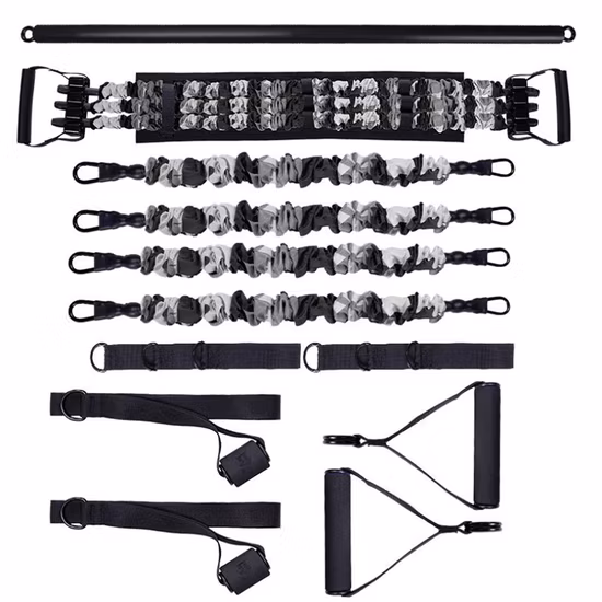 Squat Deadlift Resistance Band, Portable Gym with 9 Accessories, Workout Bar, Bench Press Set, Door Anchor and More-Full Body Workout Home Exercise Wbb15195