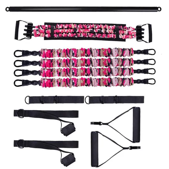 Portable Gym with 9 Accessories, Workout Bar, Bench Press Set, Squat Deadlift Resistance Band, Door Anchor and More